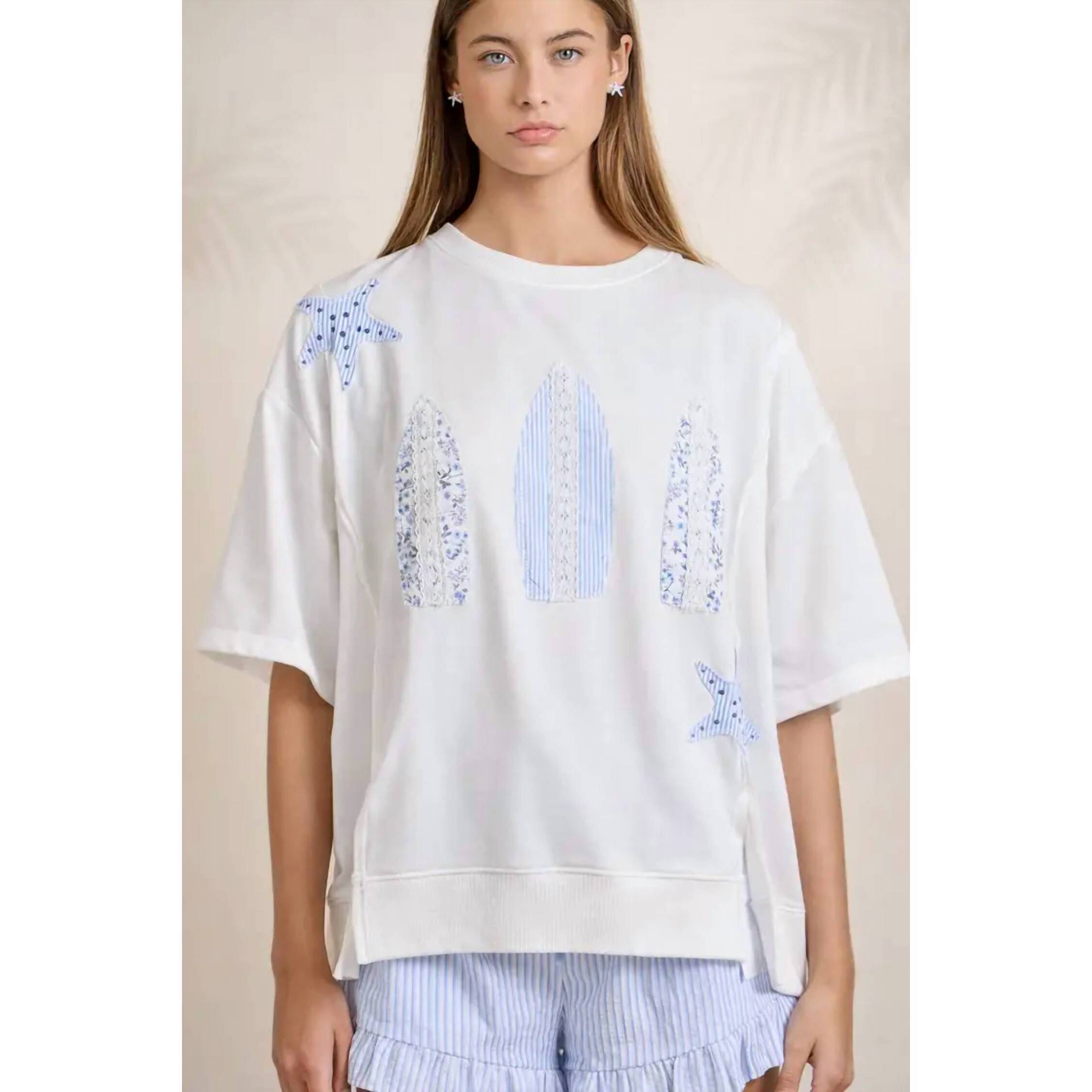 New Main Strip Surfboard Patchwork Tee In White